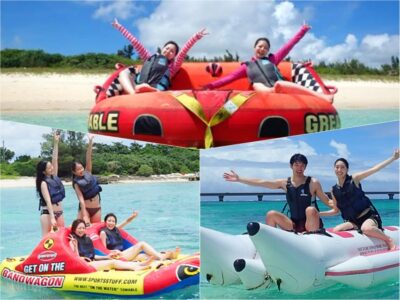 【宮古島・満席注意！】与那覇前浜ビーチで大はしゃぎ☆マリンスポーツ4種体験★バナナボート＆ビッグマーブル＆バンドワゴン＆ジェットスキー《3日前までキャセル無料》