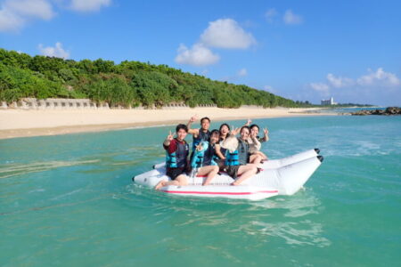 【宮古島・満席注意！】与那覇前浜ビーチで大はしゃぎ☆マリンスポーツ4種体験★バナナボート＆ビッグマーブル＆バンドワゴン＆ジェットスキー《3日前までキャセル無料》
